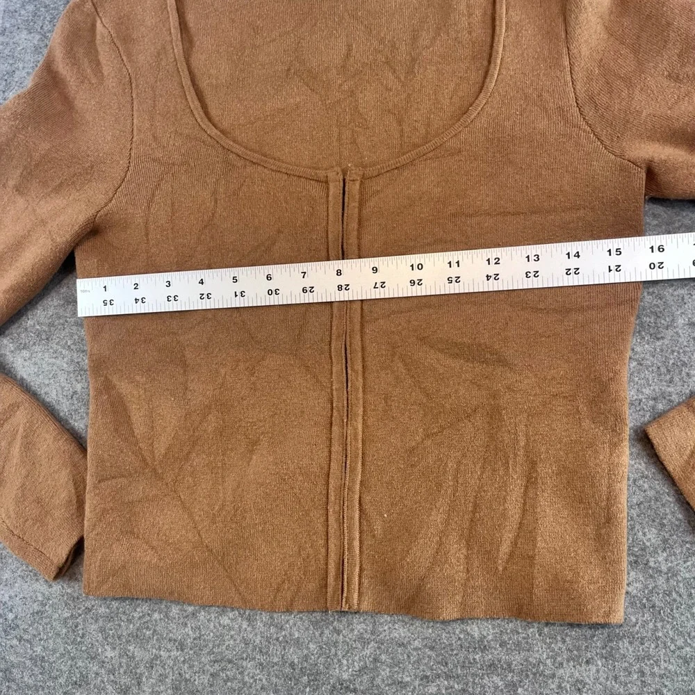 Abercrombie & Fitch Womens Hook-and-Eye Knit Top Brown Minimalist M Long Sleeve